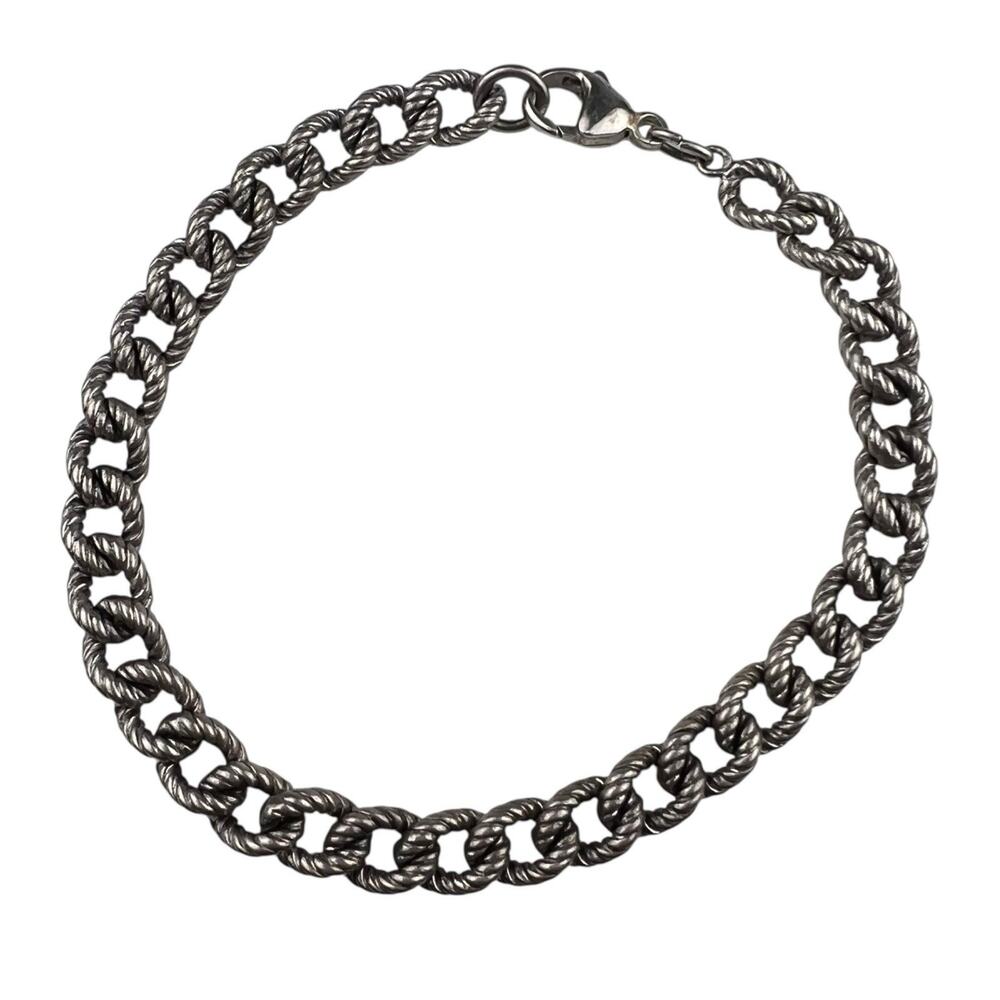 Textured Link Chain Sterling Silver Bracelet 7.75" 18g